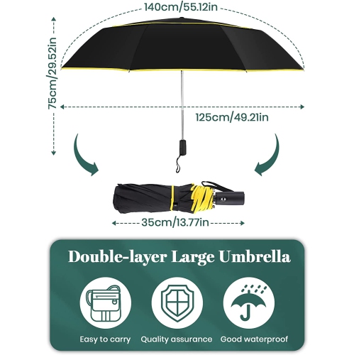 Extra Large Golf Umbrella Automatic Open Folding Umbrella Windproof Compact Large Double Canopy Umbrella