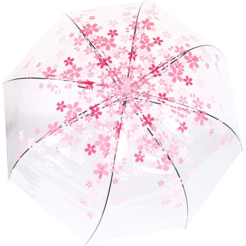Elegant Arch Umbrella Windproof Thick Transparent Cherry Cute Design Romantic Long Handle Rain Umbrella KS11