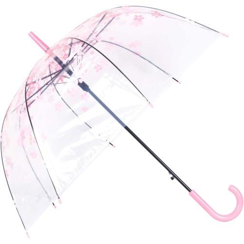 Elegant Arch Umbrella Windproof Thick Transparent Cherry Cute Design Romantic Long Handle Rain Umbrella KS11