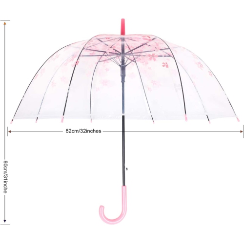 Elegant Arch Umbrella Windproof Thick Transparent Cherry Cute Design Romantic Long Handle Rain Umbrella KS11