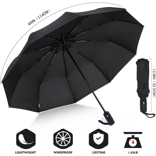 Parapluie de voyage résistant au vent 45 po - Parapluie compact Solide 10 Ribs compact et automatique petit format parapluie