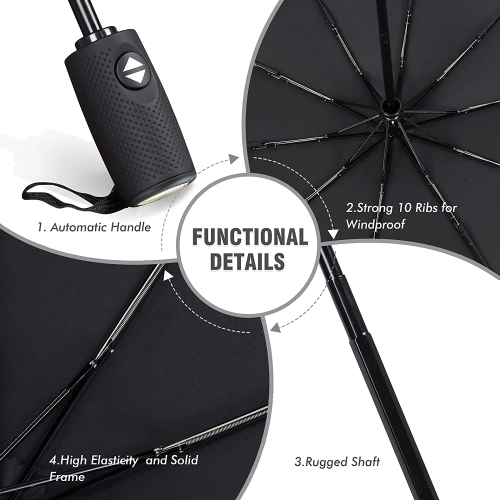 Parapluie de voyage résistant au vent 45 po - Parapluie compact Solide 10 Ribs compact et automatique petit format parapluie