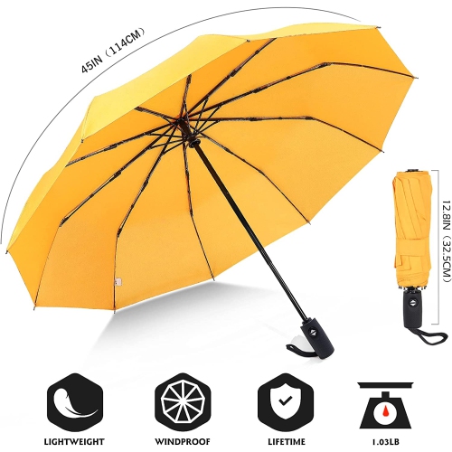 Parapluie de voyage résistant au vent 45 po - Parapluie compact Solide 10 Ribs compact et automatique petit format parapluie