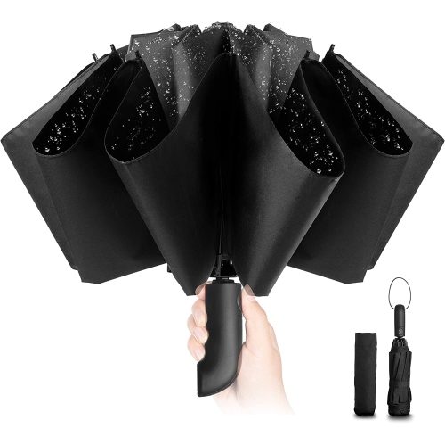 Travel Inverted Umbrella Compact Windproof- Automatic reverse Umbrellas for Rain - Men and Women, Folding