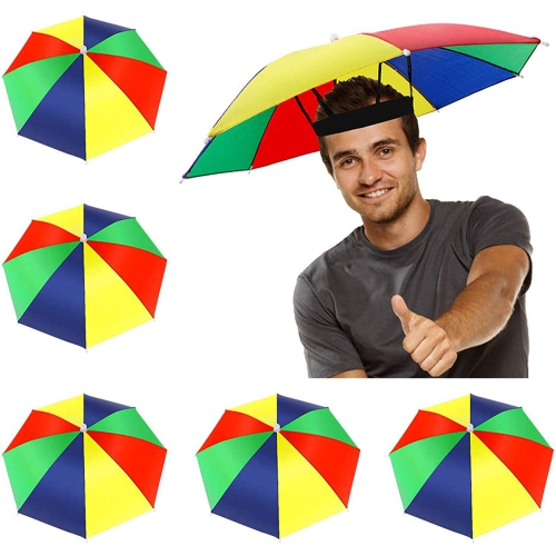 5 Pack Umbrella Hat with Elastic Band, Fishing Umbrella Hat for Adults Kids  Women Men, Umbrella Hat for Outdoor