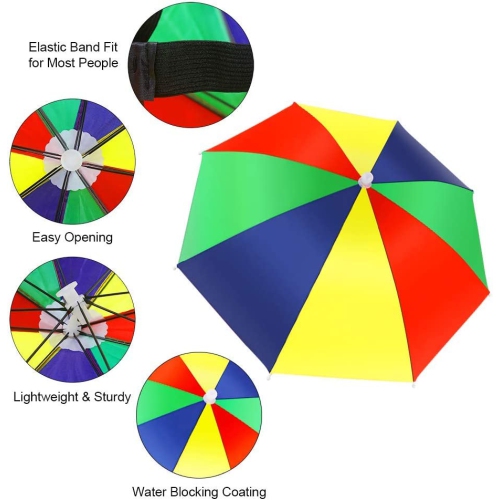 5 Pack Umbrella Hat with Elastic Band, Fishing Umbrella Hat for Adults Kids Women Men, Umbrella Hat for Outdoor