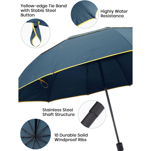 Parapluie de golf pliant très grand, imperméable, surdimensionné, aéré, avec auvent double