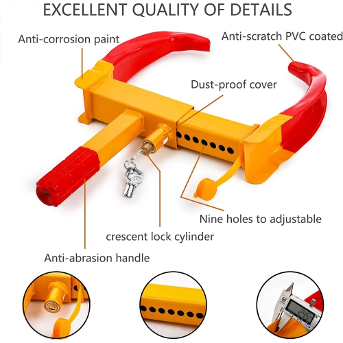 Verrou de serre-joint pour roue avec 3 clés, verrou antivol universel pour pneus, verrou de remorque robuste réglable