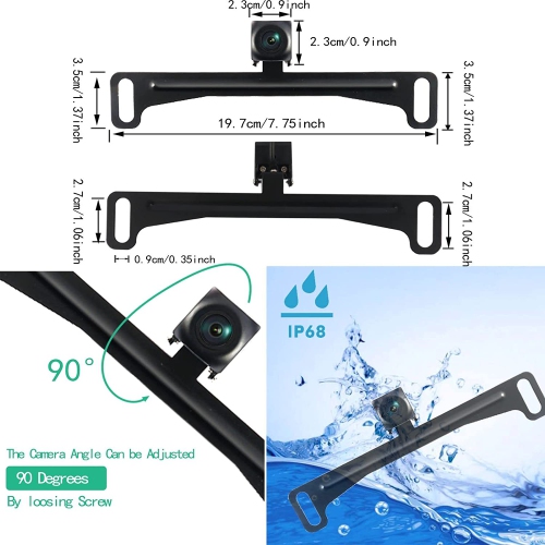 License Plate Backup Camera,Car RV Van Truck Rear View Front View Reverse Camera IP68 Waterproof HD Color 170 Degree