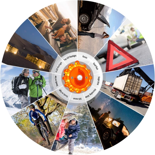 LED Road Flares Portable Emergency Lighting Flare Kit with Magnetic Base & Hook for Car and Boat