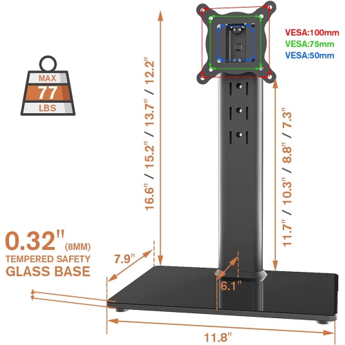 Universal Swivel TV Stand/Base Table Top TV Stand for 13 to 32 inch TVs with 100 Degree Swivel, 4 Level Height