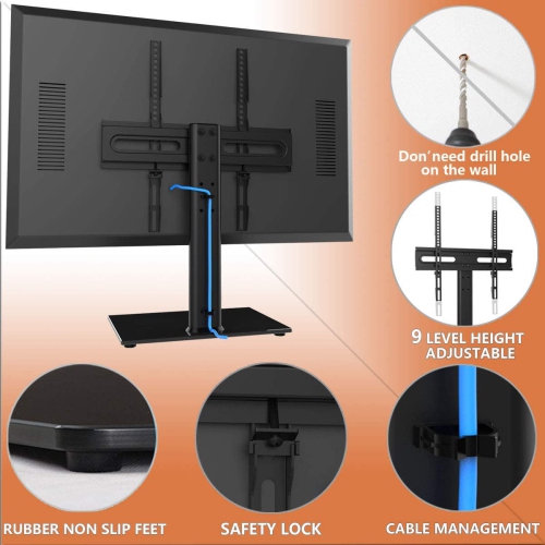 Universal TV Stand/Base Table Top TV Stand with Wall Mount for 27 to 55 inch 9 Level Height Adjustable, Heavy Duty