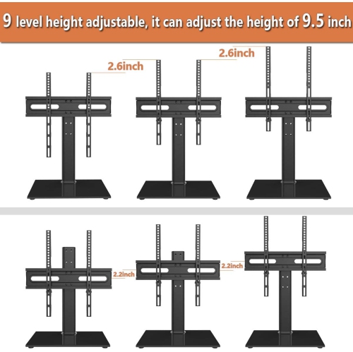 Universal TV Stand/Base Table Top TV Stand with Wall Mount for 27 to 55 inch 9 Level Height Adjustable, Heavy Duty