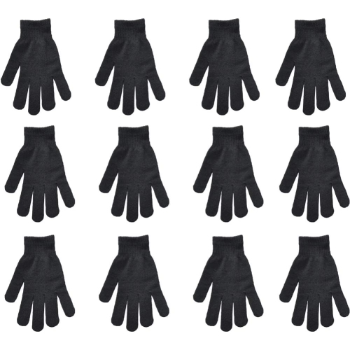 12 Pairs Black Winter Warm Knit Magic Gloves for Unisex Adults-One Size Fits All