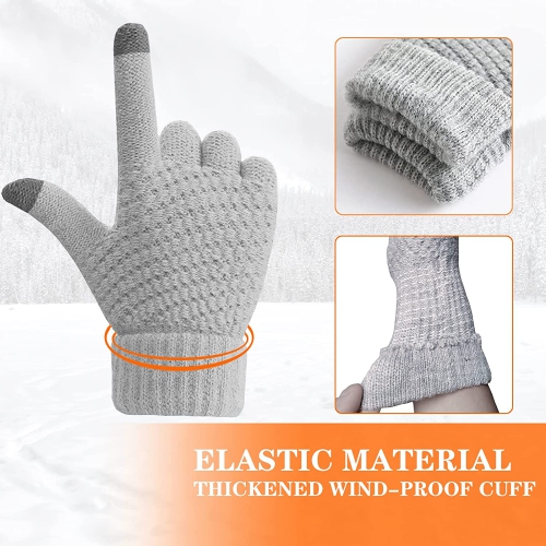 2 Pairs Women's Winter Touch Screen Gloves Warm Fleece Lined Knit Gloves Elastic Cuff Winter Texting Gloves