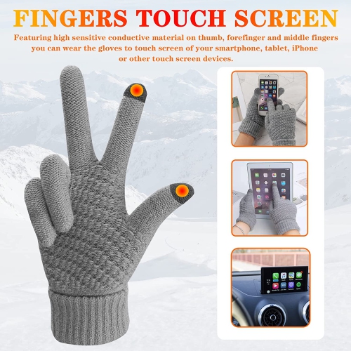 2 Pairs Women's Winter Touch Screen Gloves Warm Fleece Lined Knit Gloves Elastic Cuff Winter Texting Gloves