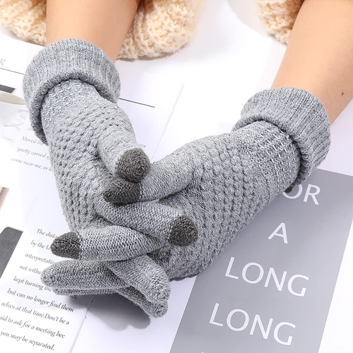 2 Pairs Women's Winter Touch Screen Gloves Warm Fleece Lined Knit Gloves Elastic Cuff Winter Texting Gloves