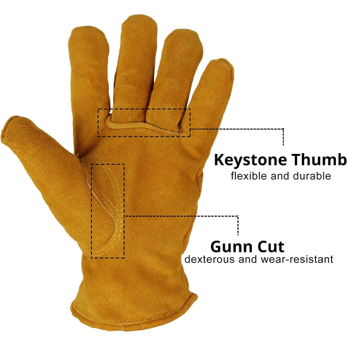 Gants de travail d'hiver pour hommes en cuir isolé à l'épreuve du froid gants en laine d'agneau thermique épaisse pour hommes - Extra