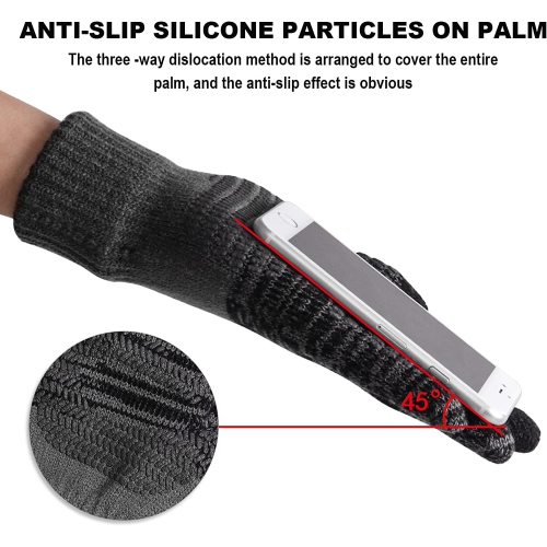 Winter Touch Screen Gloves Men Anti-Slip Thermal Gloves Knit Mens Gloves with Silicone Particles Elastic Cuff