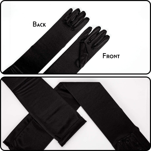 Long Black Elbow Satin Gloves 21 inch Stretchy 1920s Opera Gloves Evening Party Dance Gloves for Women, Black,