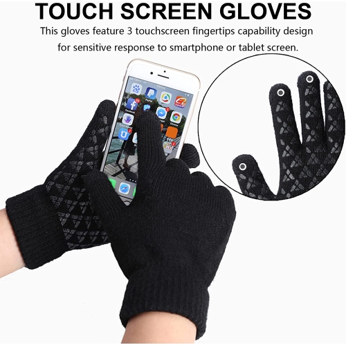 Winter Gloves for Women and Men 3 Pairs, Warm Lining Touchscreen Gloves, Anti Slip Knit Driving Gloves