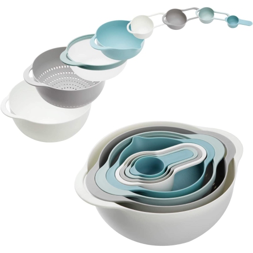 Plastic Mixing Bowls - Multicolored Mixing Bowl Set of 8, Nest for Easy Storage, inculding Measuring Cups, Colander,