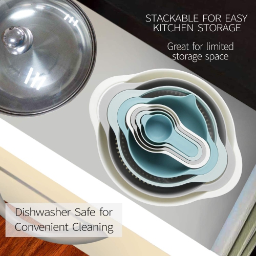 Plastic Mixing Bowls - Multicolored Mixing Bowl Set of 8, Nest for Easy Storage, inculding Measuring Cups, Colander,