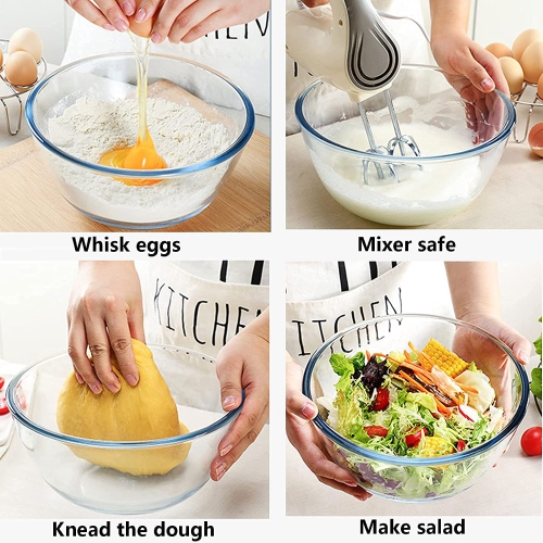 Glass Mixing Bowl Set for Baking 3-Piece Salad Bowl Set, High Brosilicate Large Bowls for Kitchen