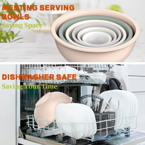 Mixing Bowls with Airtight Lids, 18 Piece Plastic Nesting Bowls Set Includes Measuring Cups, Microwave Safe