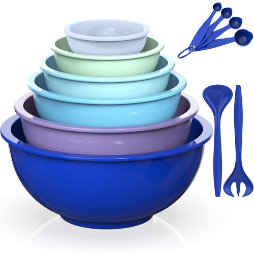 Plastic Mixing Bowls 12 Piece Dishwasher Nesting Bowls Set Includes Measuring Cups, Mixing Bowl