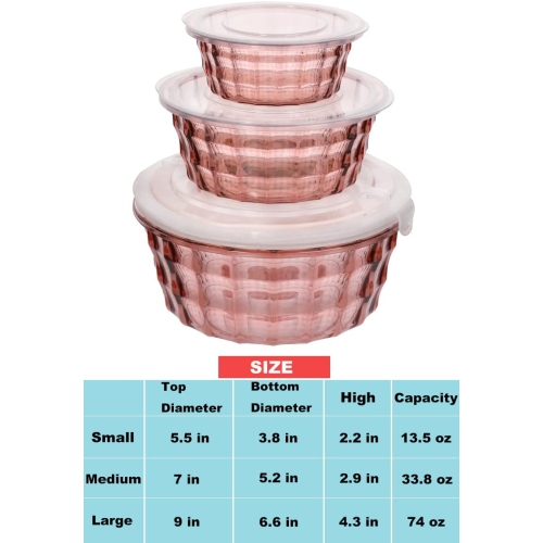 Set of 3 Salad Bowls with Lids, Salad Lunch Container to Go with Handle, Space Saving Nesting Bowls for Meal Prep, BPA
