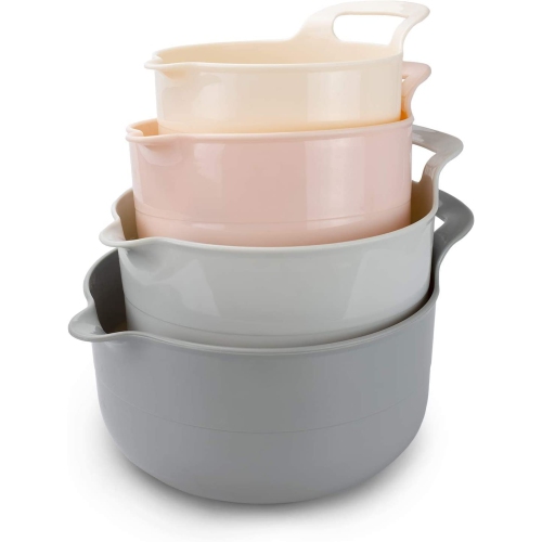Mixing Bowls - 4 Piece Nesting Plastic Mixing Bowl Set with Pour Spouts and Handles