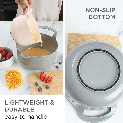 Mixing Bowls - 4 Piece Nesting Plastic Mixing Bowl Set with Pour Spouts and Handles