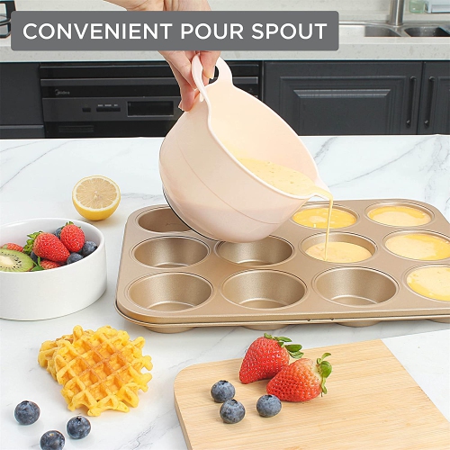 Mixing Bowls - 4 Piece Nesting Plastic Mixing Bowl Set with Pour Spouts and Handles