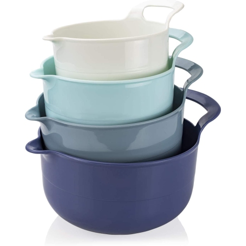 Mixing Bowls - 4 Piece Nesting Plastic Mixing Bowl Set with Pour Spouts and Handles