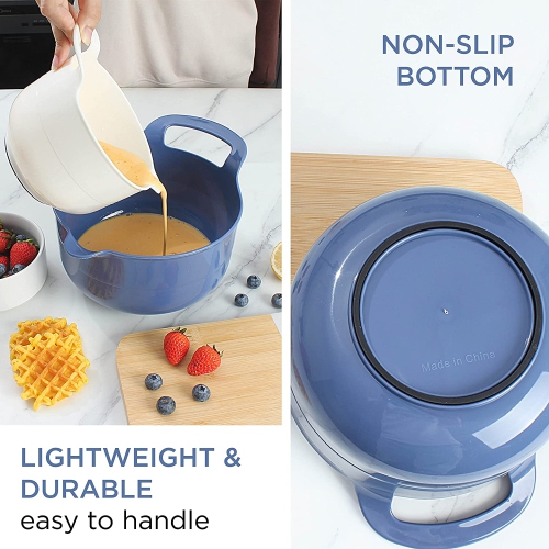 Mixing Bowls - 4 Piece Nesting Plastic Mixing Bowl Set with Pour Spouts and Handles