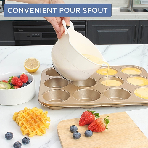 Mixing Bowls - 4 Piece Nesting Plastic Mixing Bowl Set with Pour Spouts and Handles