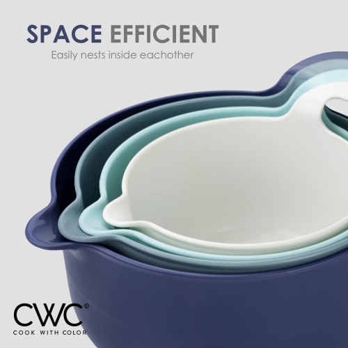 Mixing Bowls - 4 Piece Nesting Plastic Mixing Bowl Set with Pour Spouts and Handles