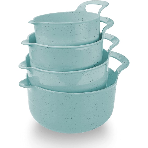 Mixing Bowls - 4 Piece Nesting Plastic Mixing Bowl Set with Pour Spouts and Handles