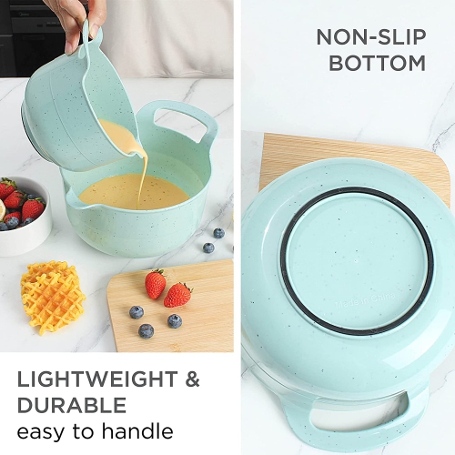 Mixing Bowls - 4 Piece Nesting Plastic Mixing Bowl Set with Pour Spouts and Handles