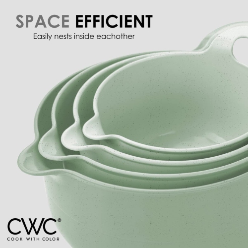 Mixing Bowls - 4 Piece Nesting Plastic Mixing Bowl Set with Pour Spouts and Handles