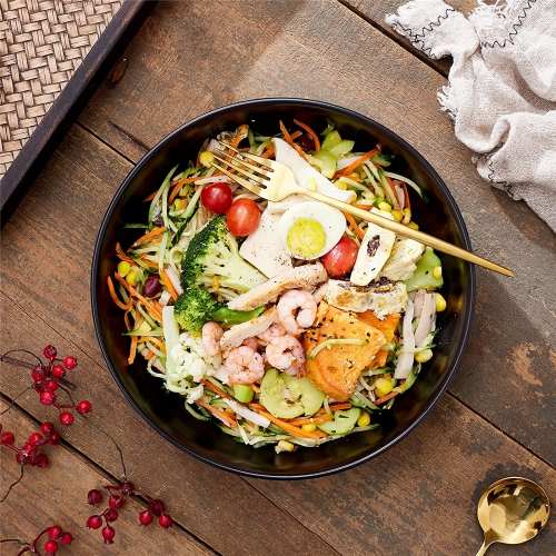 10" Large Serving Bowl, 2.8 Quart Big Salad Bowl, Porcelain Black Pasta Bowl, Sturdy Mixing Bowls, Matte Soup Bowl