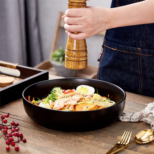 10" Large Serving Bowl, 2.8 Quart Big Salad Bowl, Porcelain Black Pasta Bowl, Sturdy Mixing Bowls, Matte Soup Bowl