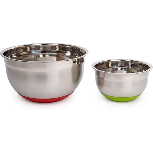 Stainless Steel Non-Slip Silicone Bottom Gourmet Mixing Bowl, 10.25 x 10.25 inches, Red