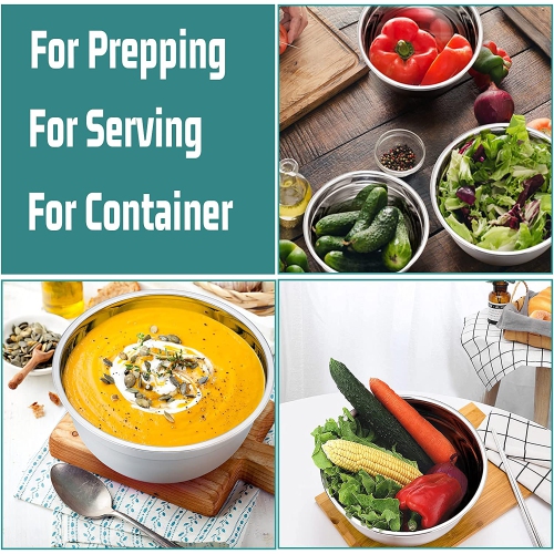 Mixing Bowls With Lids, Set of 6, Stainless Steel Nesting Mixing Bowls & Fitting Lids & Non-Slip Silicone