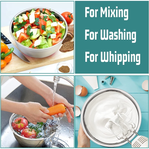 Mixing Bowls With Lids, Set of 6, Stainless Steel Nesting Mixing Bowls & Fitting Lids & Non-Slip Silicone