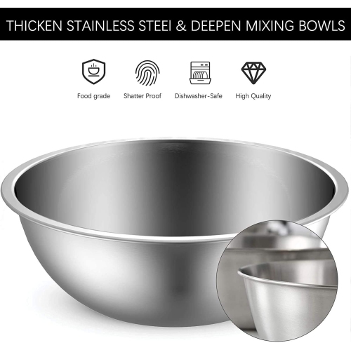 Stainless Steel Mixing Bowls, 6pcs Metal Bowls Set by , Nesting Bowls for Space Saving Storage, Easy to Clean,