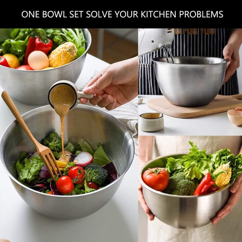 Stainless Steel Mixing Bowls, 6pcs Metal Bowls Set by , Nesting Bowls for Space Saving Storage, Easy to Clean,