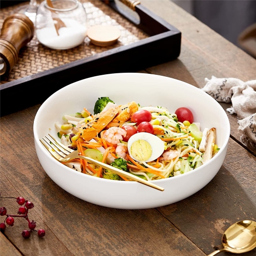 Grand bol de service de 10 po, grand bol à salade de 2.8 pintes, bol à pâtes blanc porcelaine, bols à mélanger robustes, bol à soupe mat