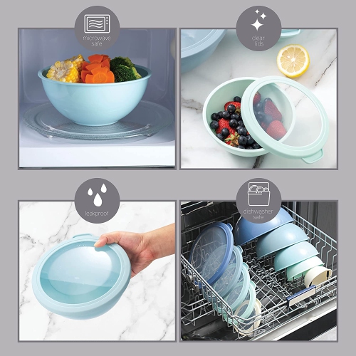 Mixing Bowls with TPR Lids - 12 Piece Plastic Nesting Bowls Set Includes 6 Prep Bowls and 6 Lids,